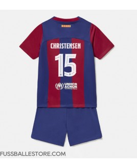 Günstige Barcelona Andreas Christensen #15 Heimtrikotsatz Kinder 2023-24 Kurzarm (+ Kurze Hosen)